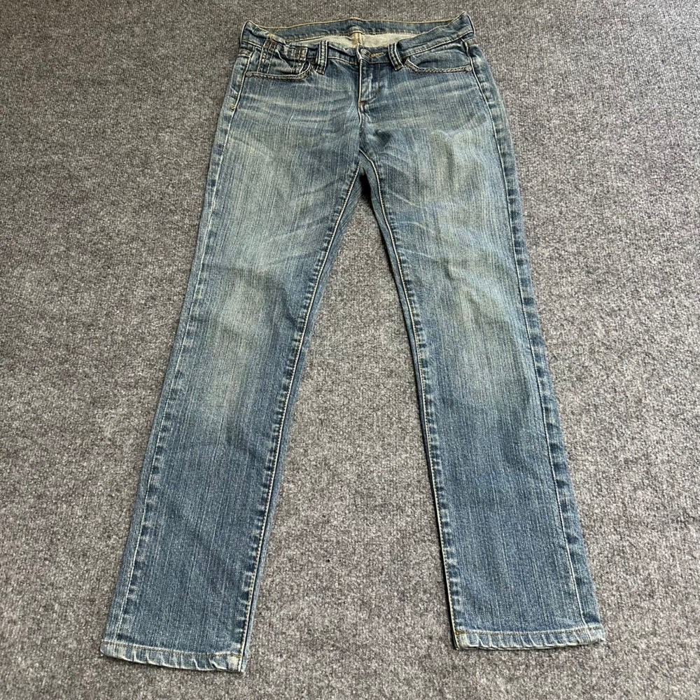 Bebe Jeans Womens Size 30 Blue Straight Leg Denim Embroidered Pockets Stretch